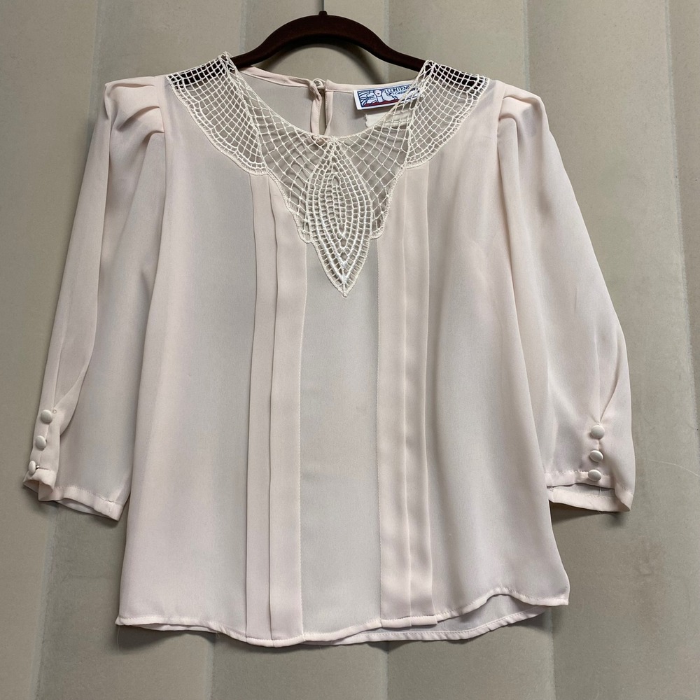 Vintage Contempo Casuals Women's Blouse Crochet Neckline Secretary 80s 90s